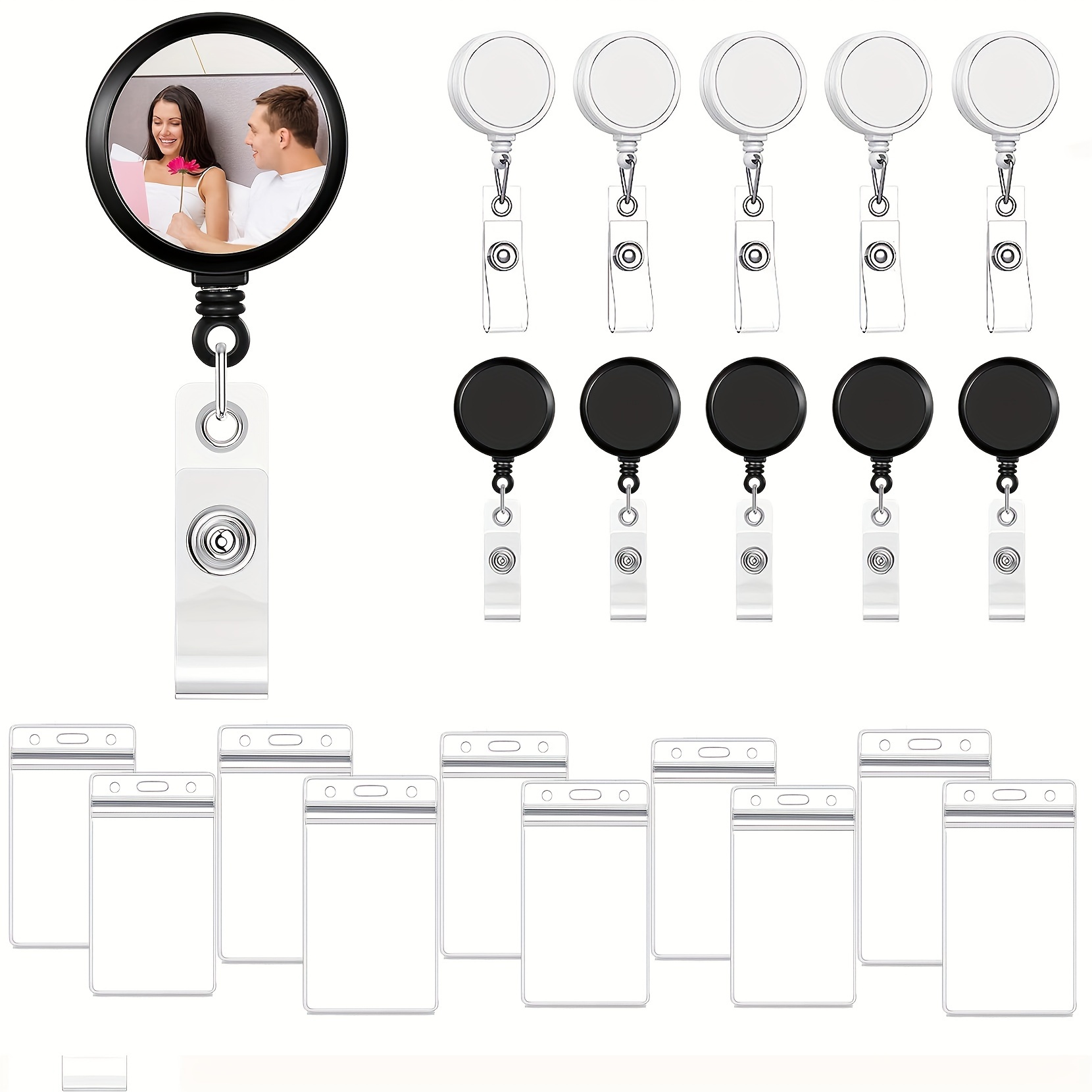 Retractable ID Badge Reel Keychain Name Badge Clip Card Holder