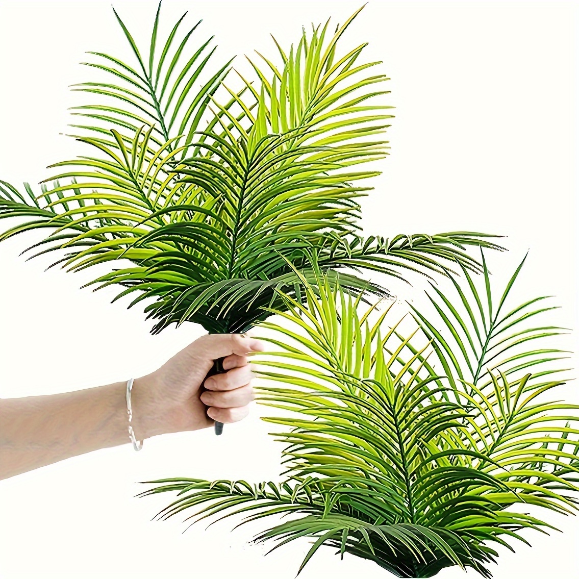2 hojas de imitación de plantas tropicales, hojas de palmera falsas, hojas  artificiales con tallos decoraciones hawaianas, decoración de hojas