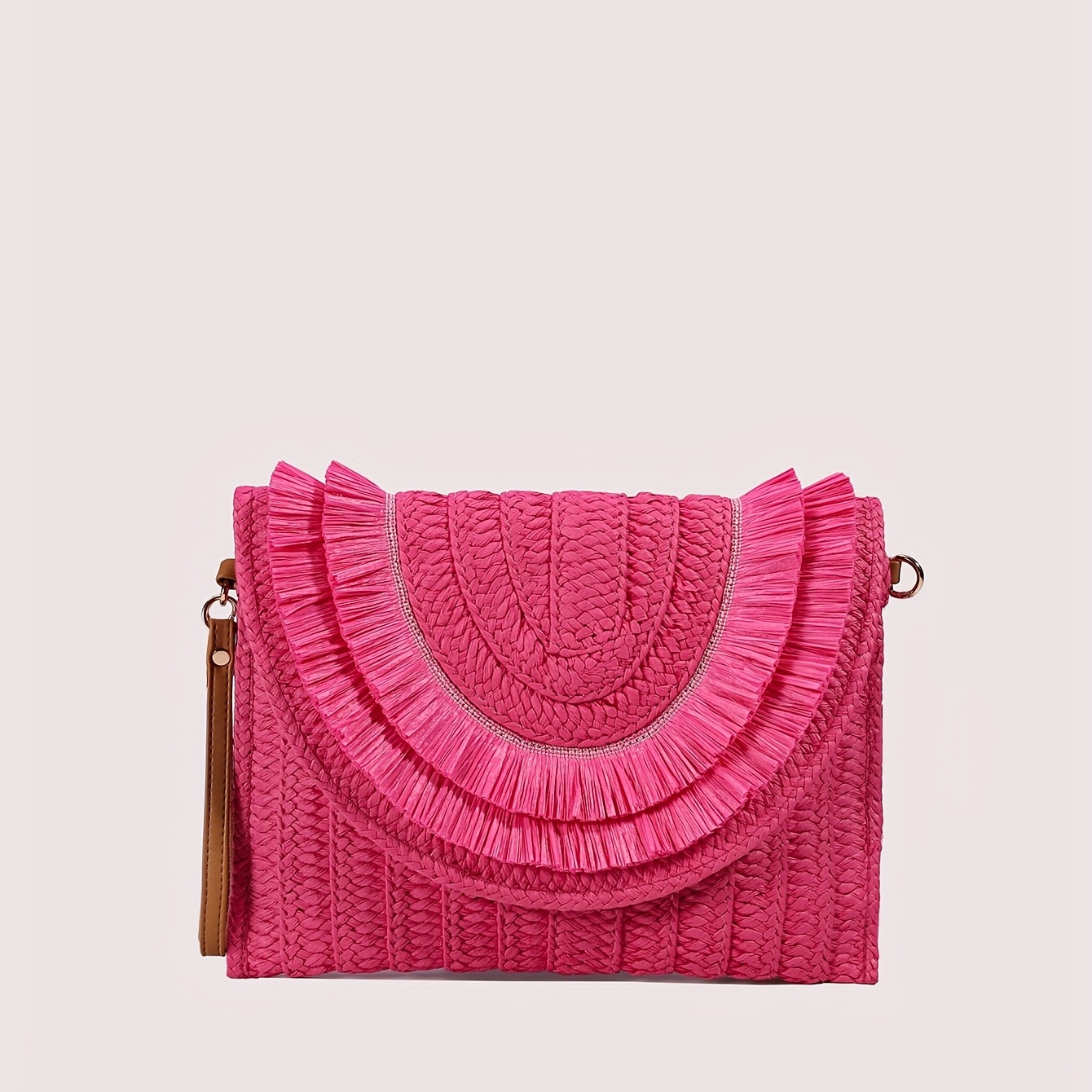 Woven Straw Clutch Bag Flap Magnet Handbag Solid Weaving Purse Wristlet
