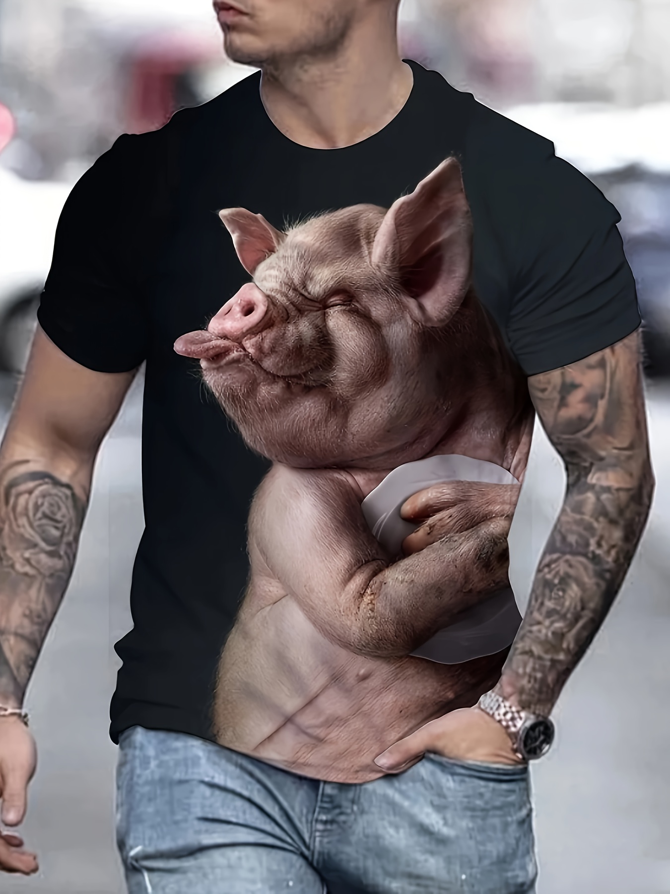 Plus Size Men's 3d Pig Graphic Print T shirt Funny Tees - Temu Canada
