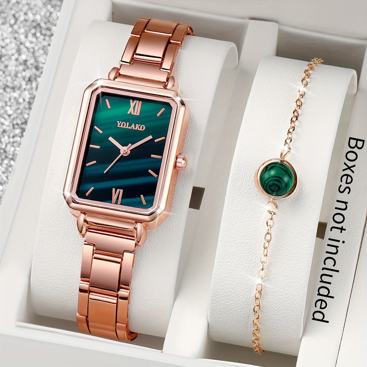 

Ensemble de 2 montres pour femmes, montre rectangulaire décontractée à quartz avec bracelet en acier et bracelet, cadeau pour maman