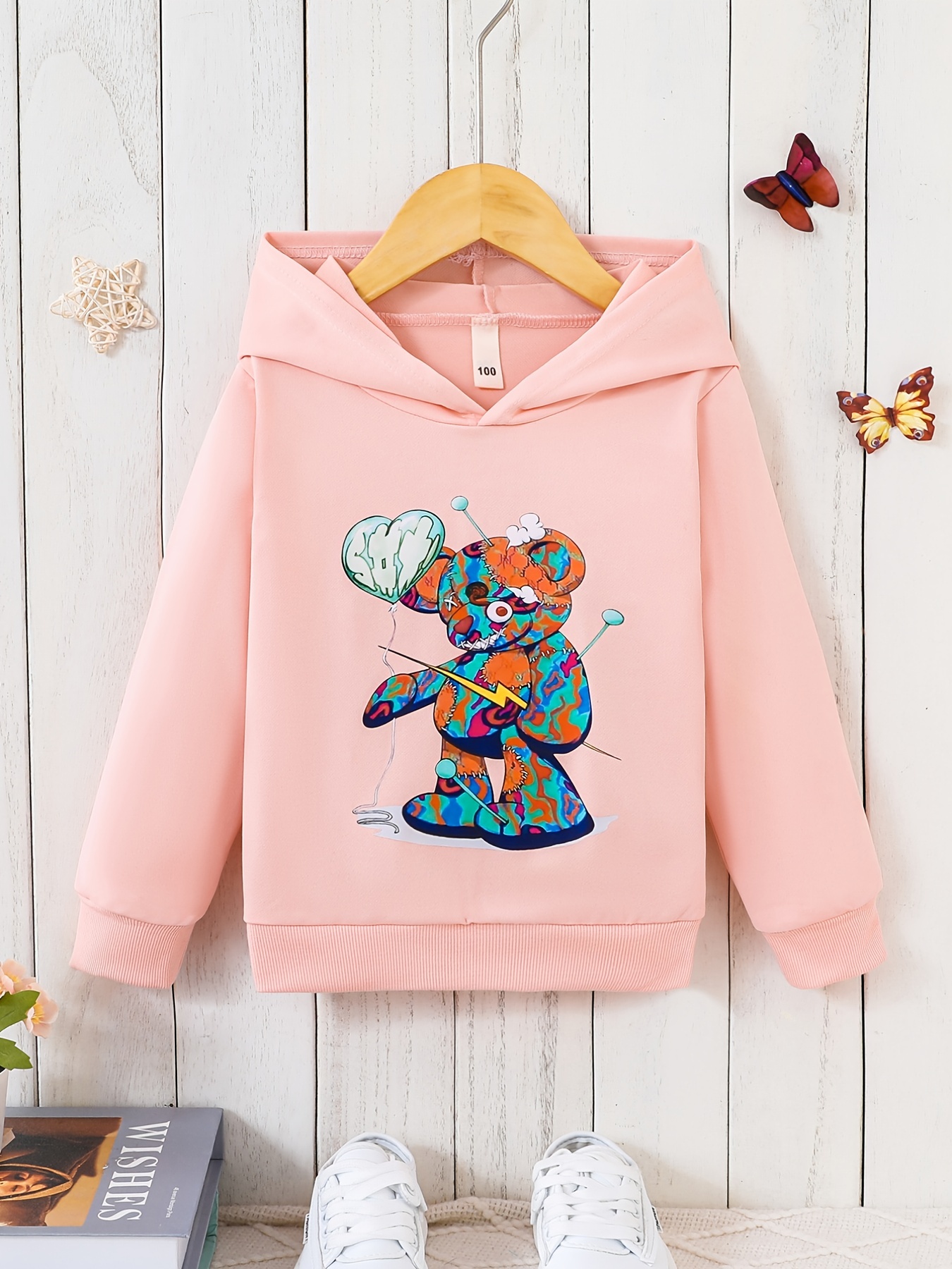 Pullovers For Girls Broken Bear Print Long Sleeve Hooded Temu