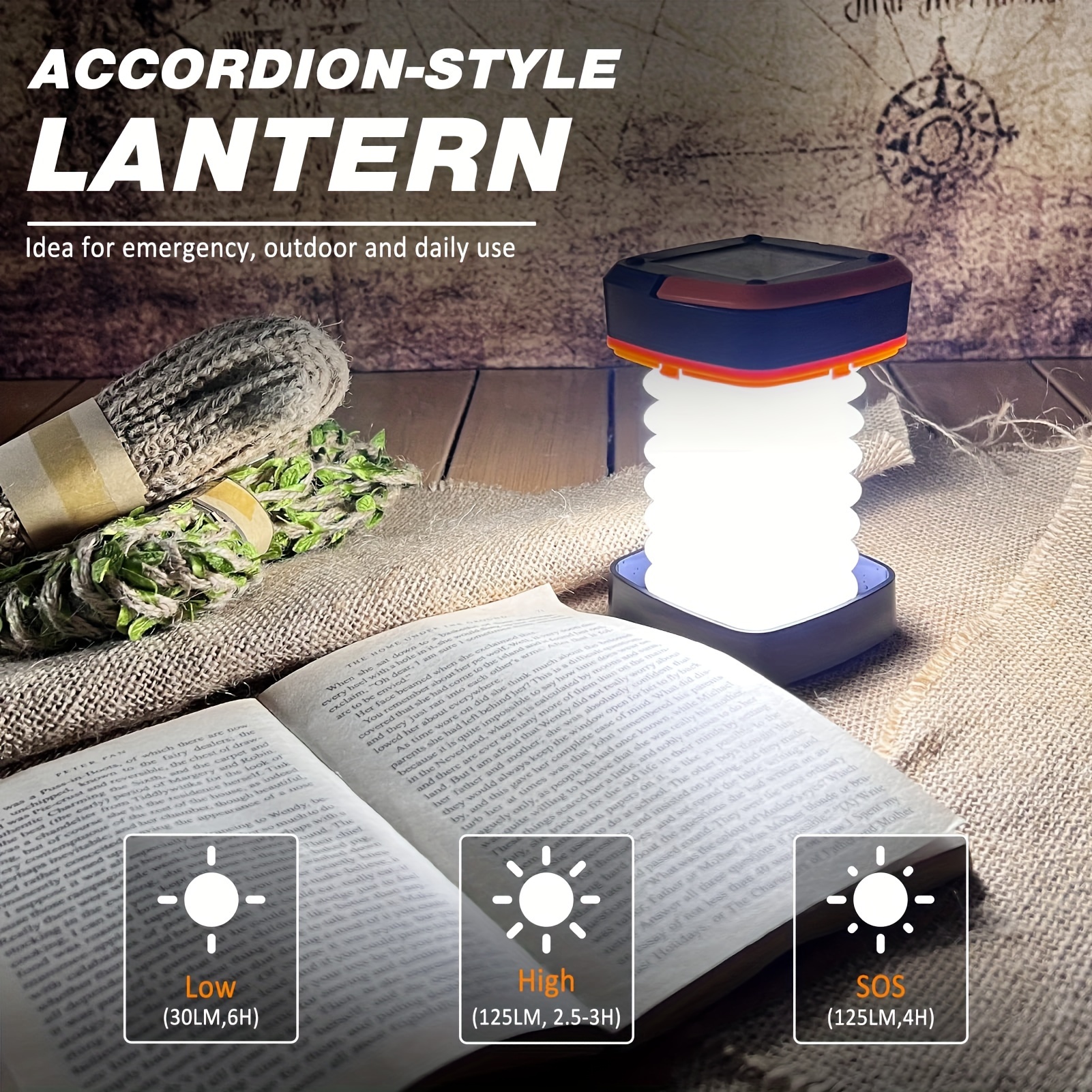 KIZEN Solar Lantern - Collapsible LED Camping Lantern - Rechargeable Solar  - USB Portable Lamp and Phone Charger for Emergency, Power Outage