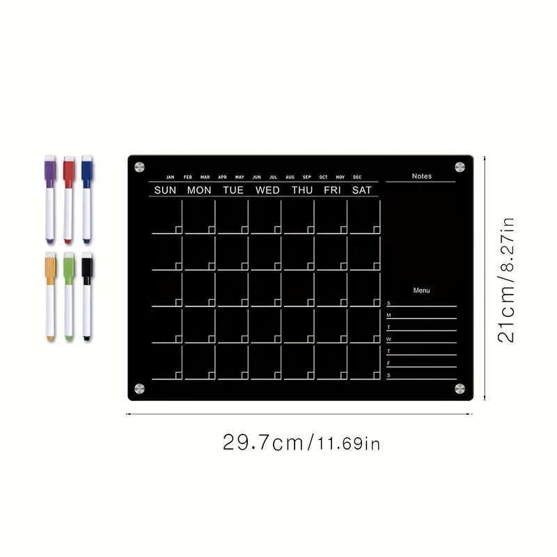Black Acrylic Magnetic Dry Erase Board Calendar For Fridge - Temu