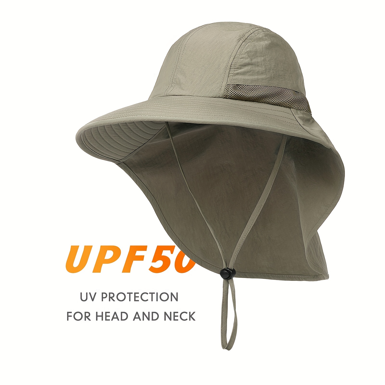 Outdoor Mens Upf50+ Sun Hat Wide Brim Fishing Hat with Neck Flap