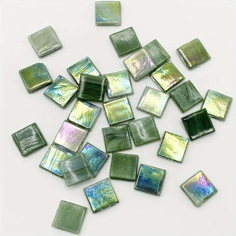 Image of 67pcs Iridescent Green Glass Mosaic Hot Melt Ice Jade 15 X 15mm Square Particles Handmade Material Package Making Puzzle Model Crafts Decorative Art Vases Creative Gift Making