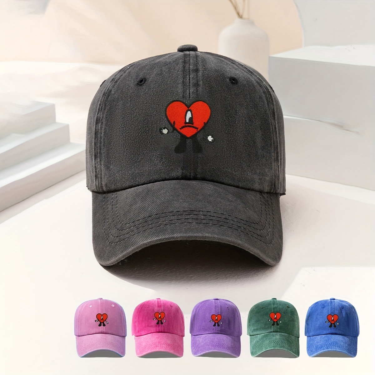 Heart Little Man Bad Rabbit Baseball Cap Candy Distressed Cartoon Sports Hat