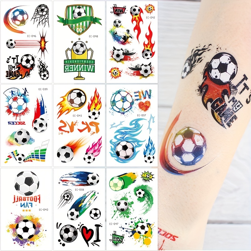 18 Hojas Tatuajes Temporales Cara Fútbol ​​tatuajes Pelotas - Temu