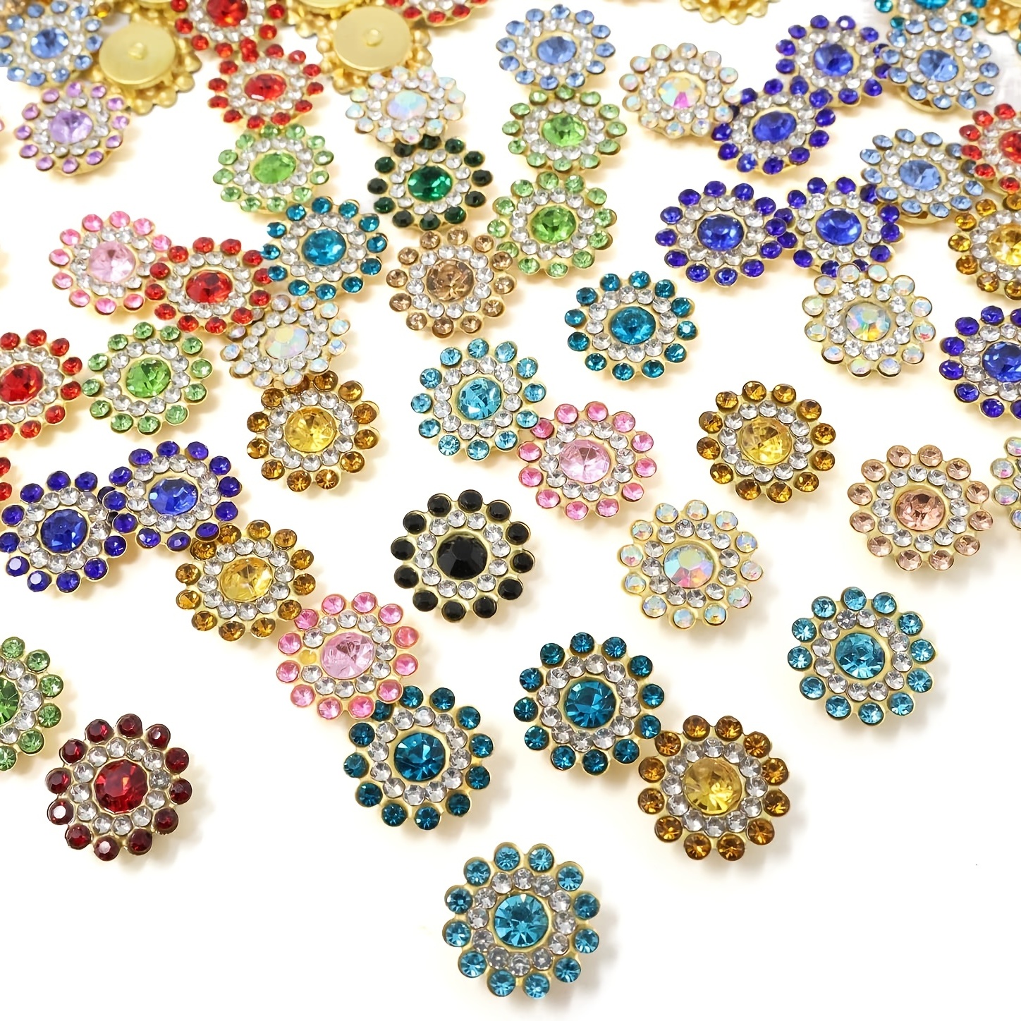 Rhinestone Buttons Faux Pearl Buttons, Flat Back Flower Rhinestone Buttons  Pearl Sew on Clothing Buttons for DIY Crafts Jewelry Phone 50 Pieces