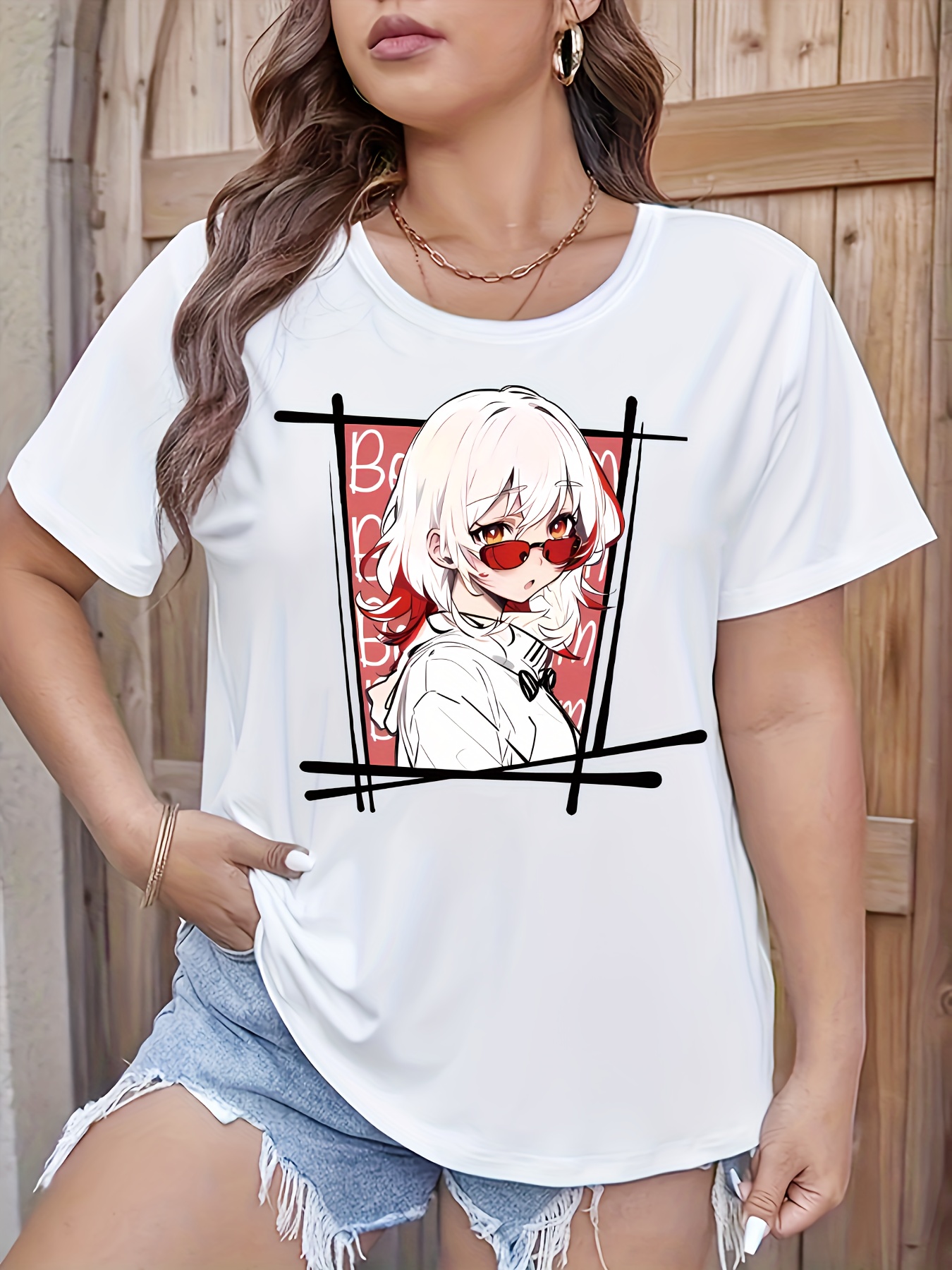 White anime print online women's short-sleeved T-shirt