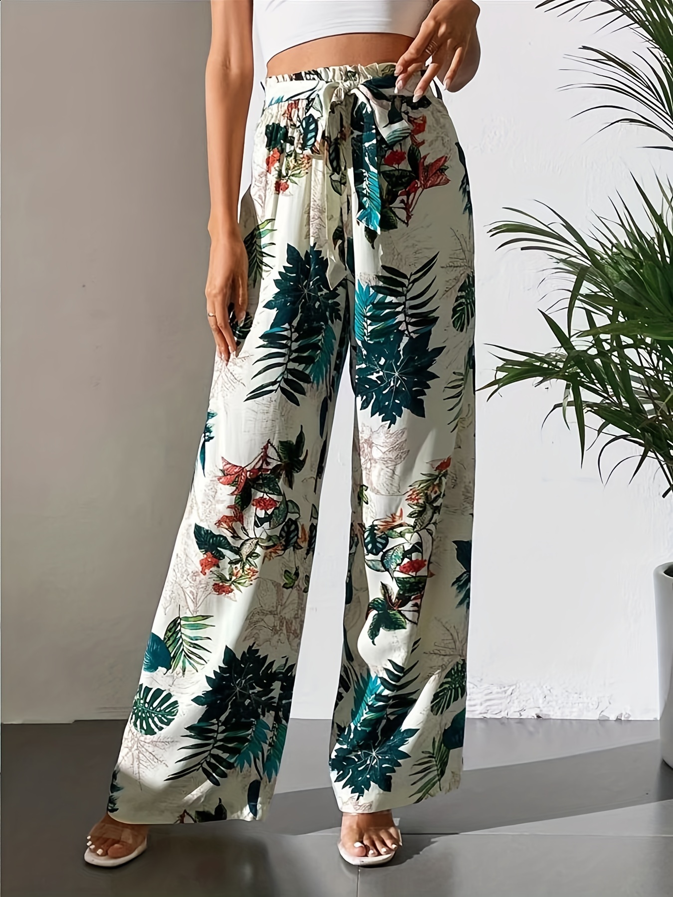 Multicolor Abstract Floral Print Drawstring Wide Waistband Pants - The  Perfect Touch SA