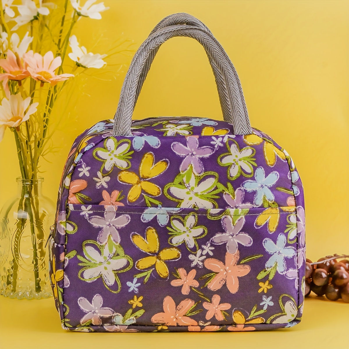 Purple Flowers - Outdoor Canvas Lunch Bag Casual Handbag Picnic