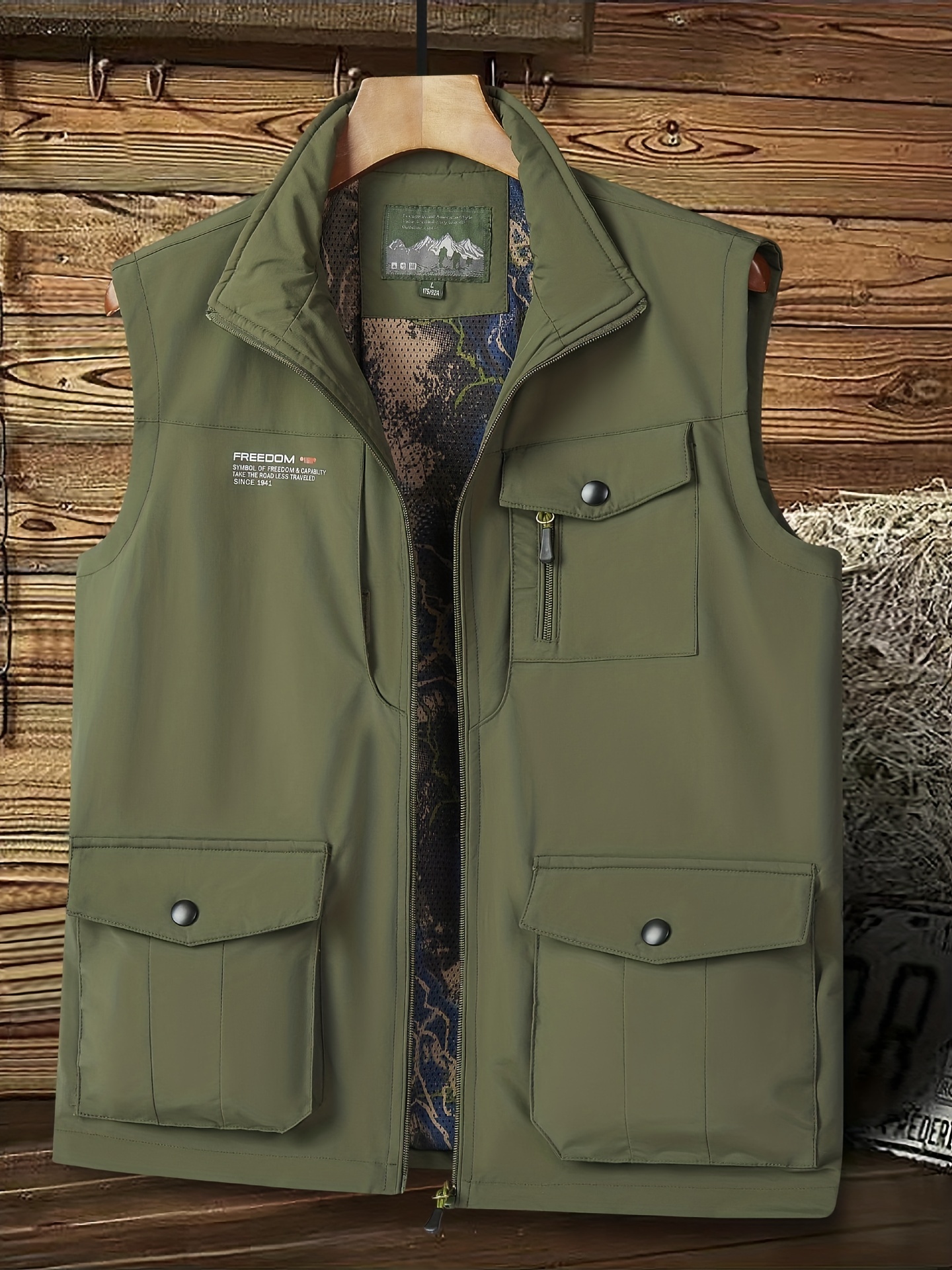 Zipper Pockets Cargo Vest Men's Casual Outwear Zip Vest - Temu