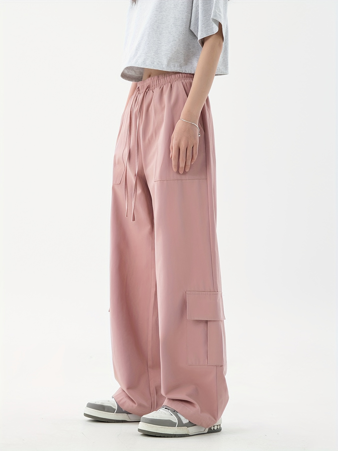 Solid Drawstring Waist Pants, Casual Elastic Bottom Pants For Spring &  Summer, Women's Clothing