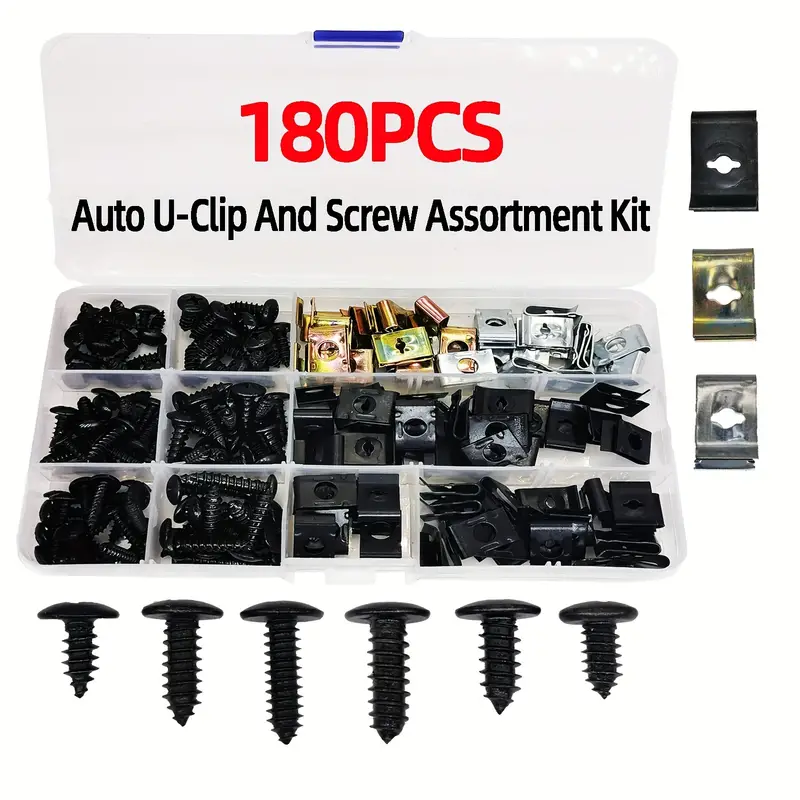 180pcs U-Clip Screw Assortment Kit - Motorcycle & Car Dash Door Panel  Interior Repair Parts (M4 M5 4.2mm 4.8mm 0.17in 0.19in)