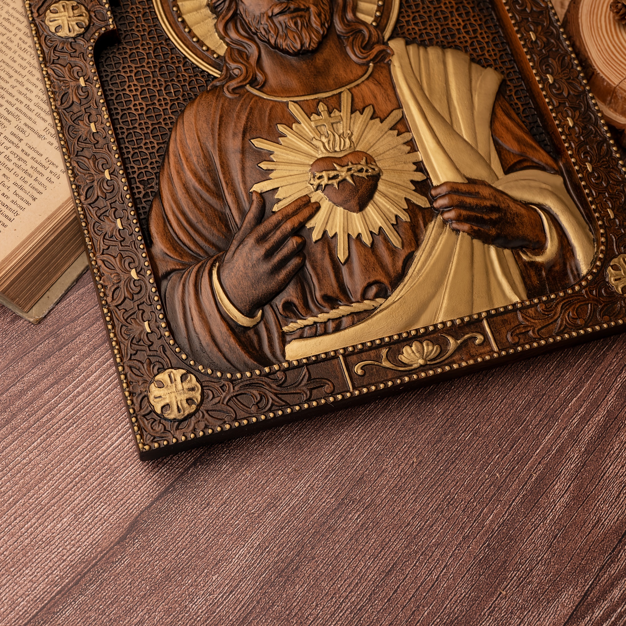1pc 木彫りの彫刻 私たちの主の聖心の正方形の木彫りの彫刻 聖人像 家の壁の装飾 教会カトリックの祝日の贈り物 イース - Temu Japan