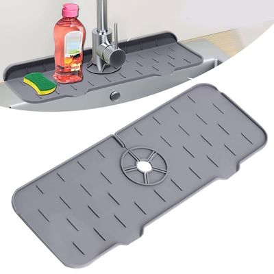 1pc Kitchen Faucet Sink Splash Guard, Silicone Faucet Water Catcher Mat, Sink Draining Pad Behind Faucet, Grey Rubber Drying Mat For Kitchen & Bathroom Countertop Protect