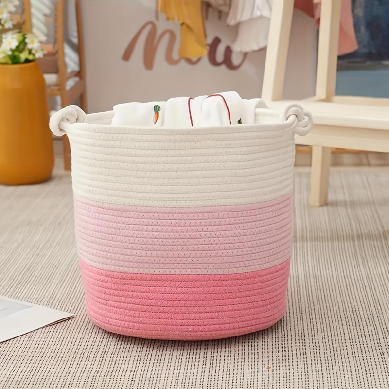 Large Cotton Rope Laundry Basket With Handles Perfect For - Temu