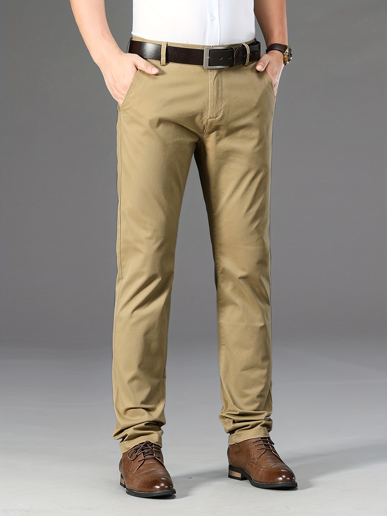 Men's Formal Trouser Slim Fit Plain Front Cross Pocket Color: 907(45 KHAKI  Color) - FIT ELEGANCE