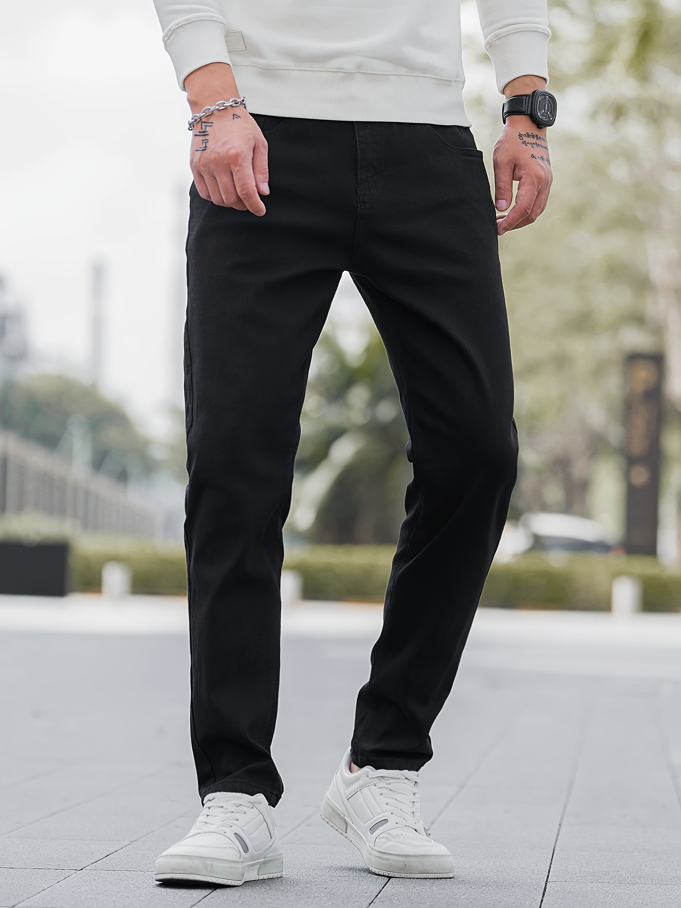 Men's Solid Black Jeans Comfy Casual High Stretch Pants - Temu