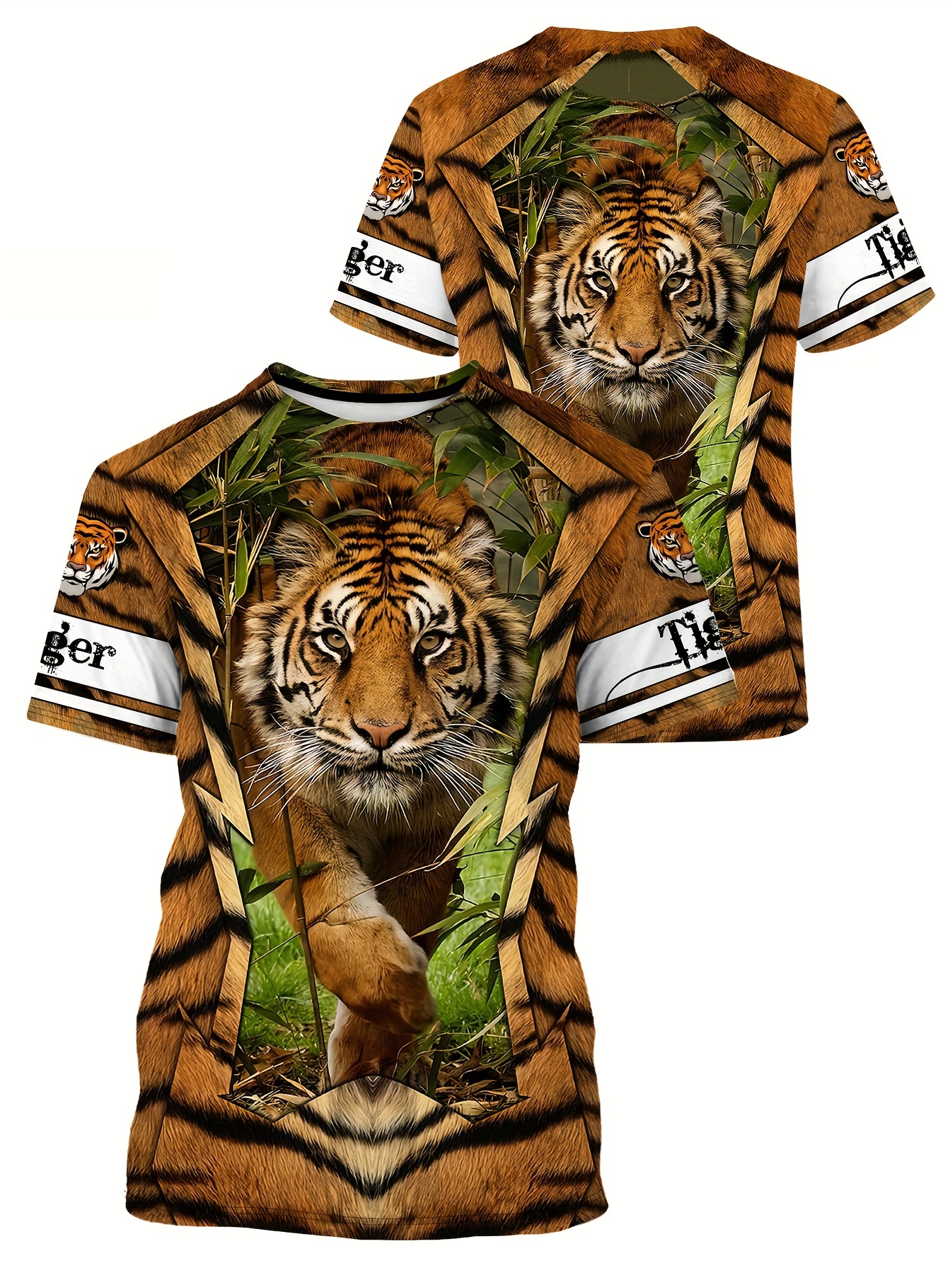 Tiger Shirts, Short Sleeves Summer Tops, 3D Tee Shirts Outfits, Men's Novelty T-Shirts,L,Orange-Red,$7.69,Temu