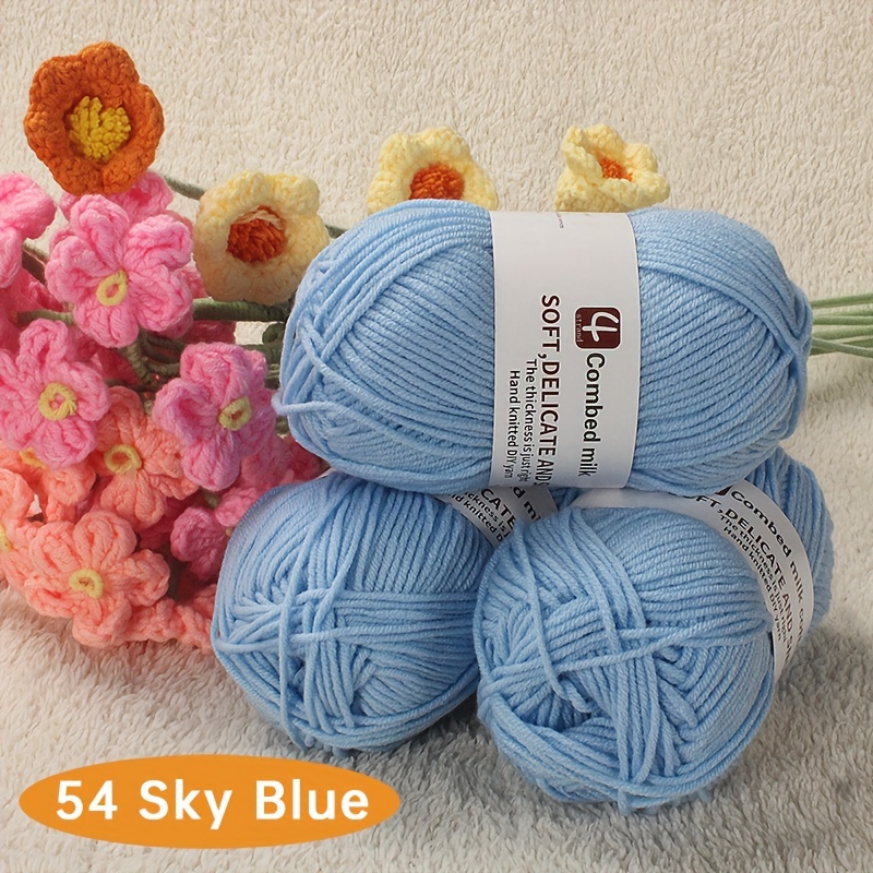 4 strands Solid Color Combed Cotton Yarn For Diy Crocheting - Temu