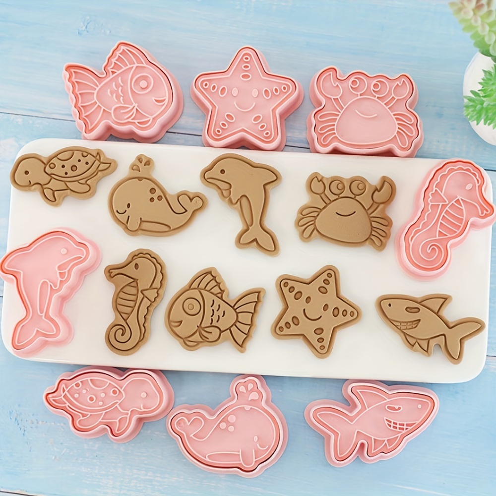 

8 Pcs Marine Life Cookie Cutter Set, Plastic Cartoon Biscuit Cutter Stampers Emboss, 3d Cartoon Fun Biscuits Mould Set, For Diy Baking Cake Fondant Pastry Bakeware Decoration