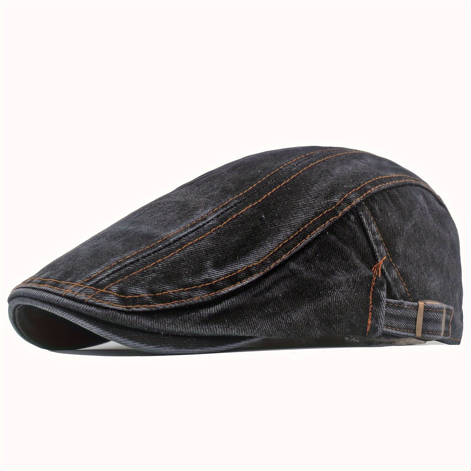 

Washed Denim Newsboy Cap For Men - Adjustable Flat Top Taxi Ivy Driving Hunting Hat With British Style Beret