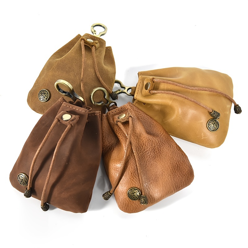 Mini Vintage Pattern Storage Bag, Portable Headphone Bag With Button, Faux  Leather Keychain Bag