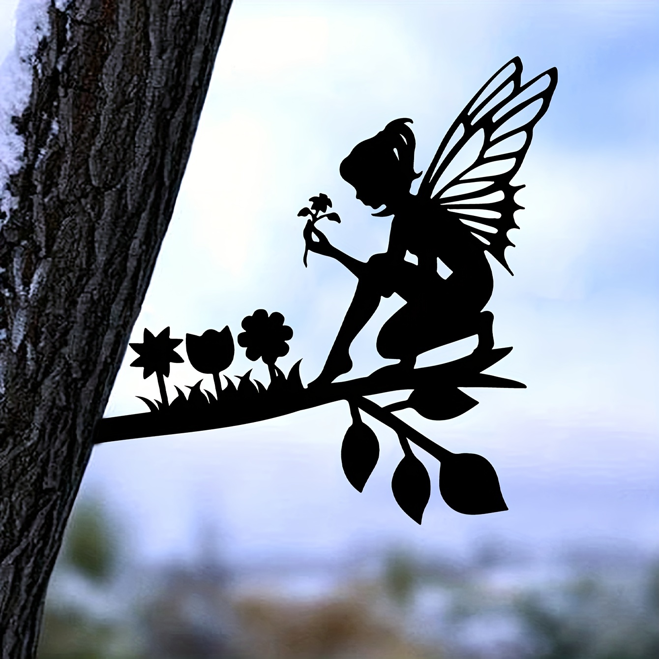 1pc Picking Flowers Fairy On Branch Steel Silhouette Metal Wall Art Home  Garden Yard Patio Outdoor Statue Stake Decoration Perfect For Birthdays,  Hous