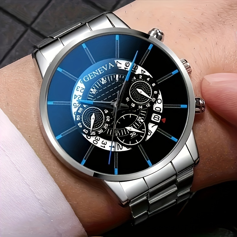 

1pc Men's Calendar Quartz Watch & 1pc Bracelet Set
