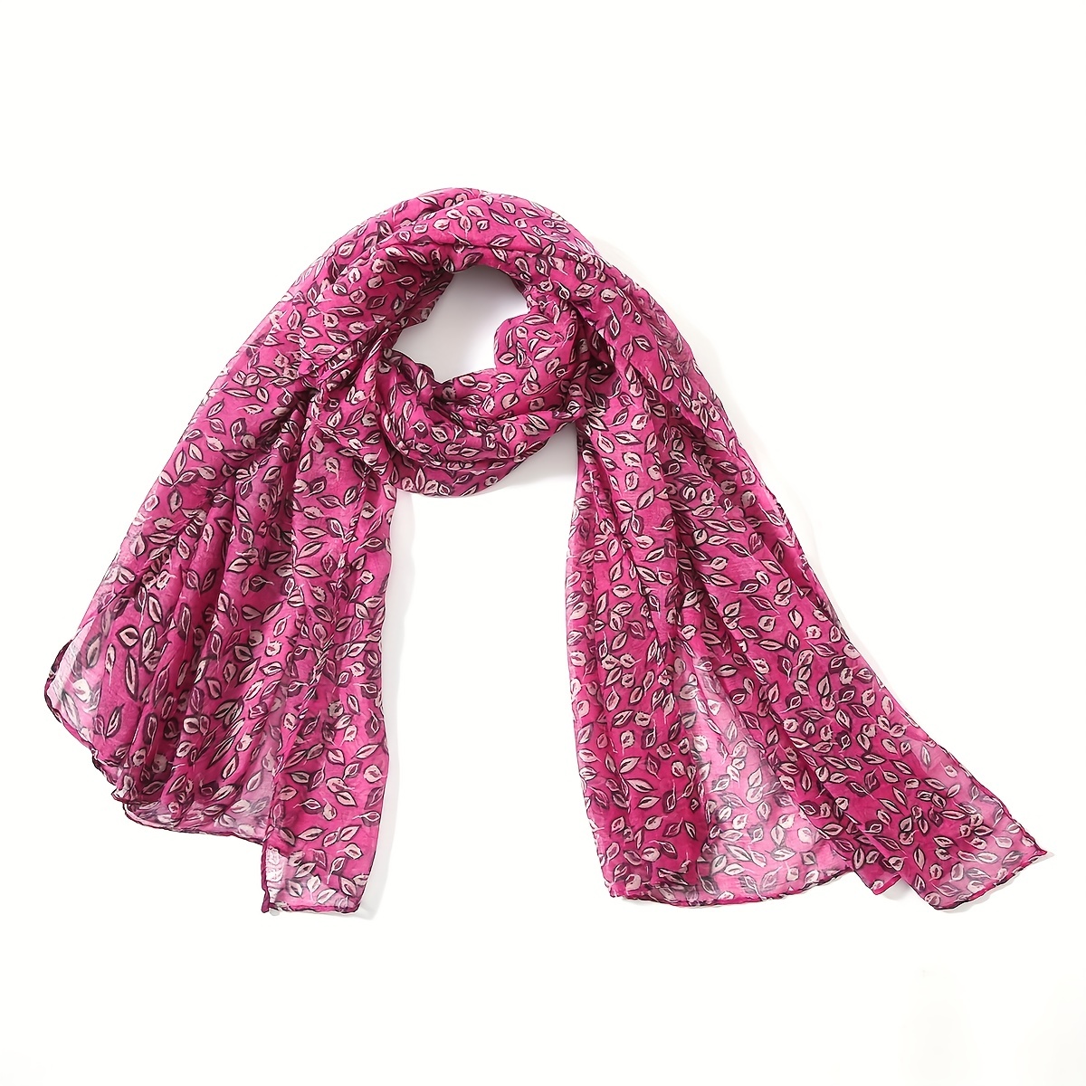 Leaf Print Voile Scarf Solid Shawl Casual Windproof Head Wrap
