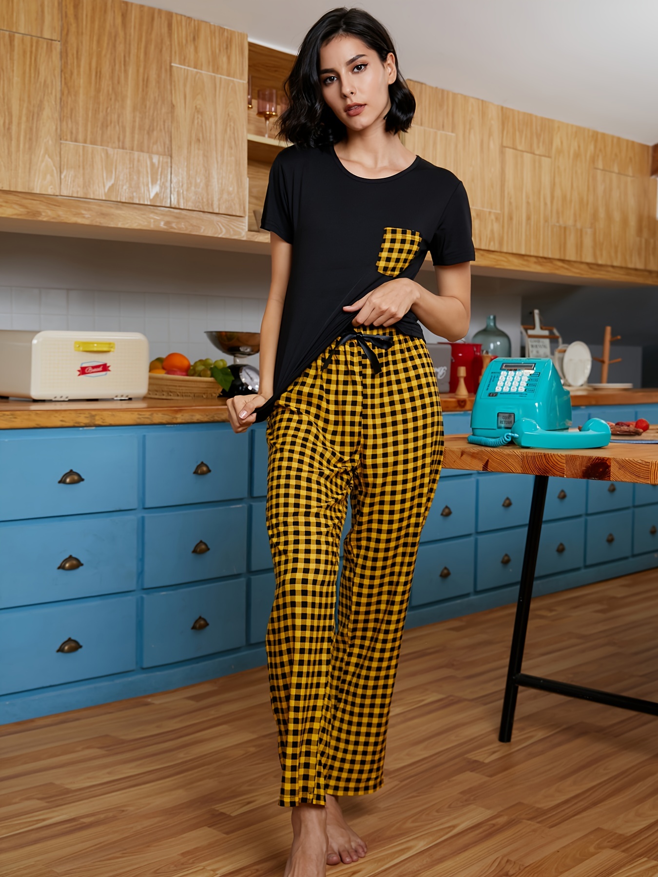 Yellow plaid best sale pants womens