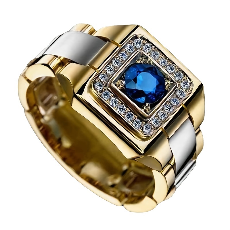 Men's Retro Stone Square Rhinestone Ring