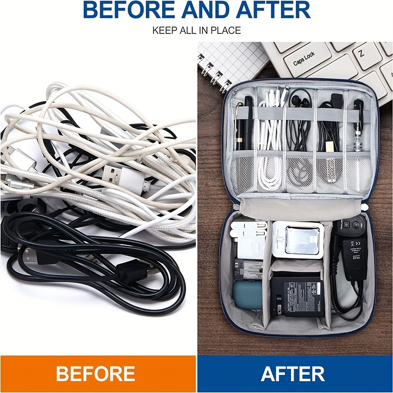 Organizador de cables de viaje, organizador electrónico portátil  impermeable para cable USB, cargador de teléfono, auriculares, tarjeta SD,  5 unidades
