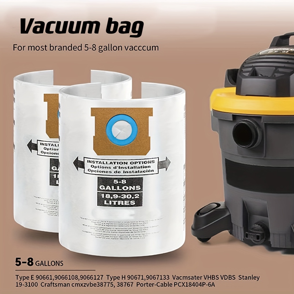 Shop Vac Type H 5-8 Gallon Bags with High Efficiency filtration