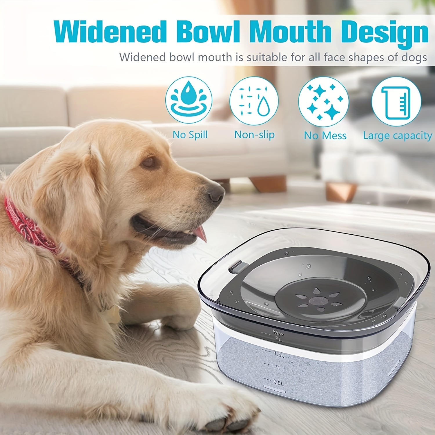 1PC Big Dog Water Bowl With Floating Non-Wetting Mouth Dog Bowl