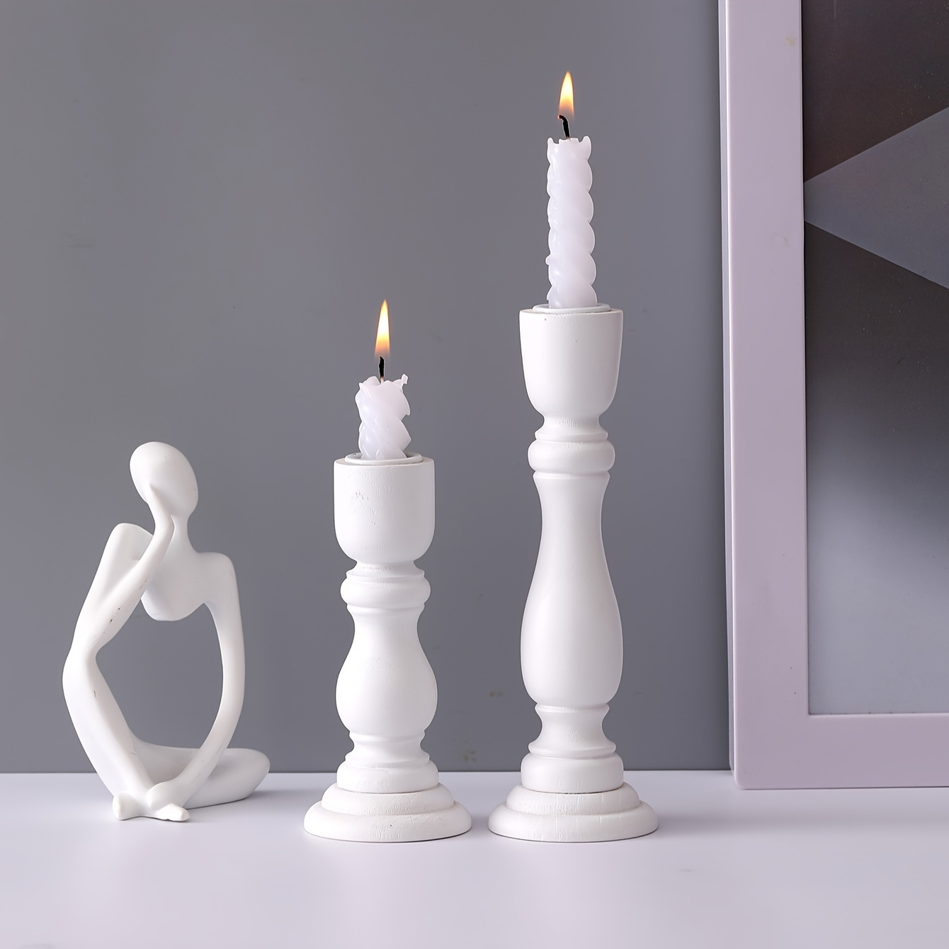 2pcs Wood Tabletop Candle Holder - Rustic Farmhouse Two-candle Stick With Solid Wood Candles (compatible With Tea), , Dining Table, Wedding & Party Centerpiece - Easy