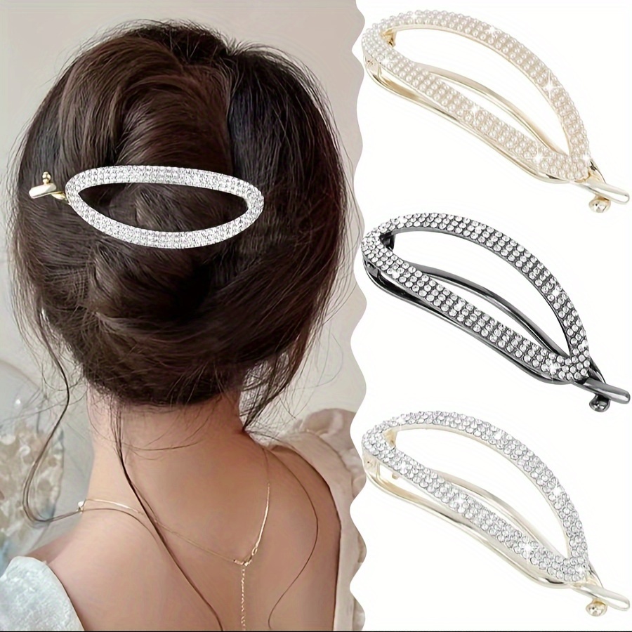 Oval Shaped Hairpin Shiny Rhinestone Decor Hair Clip Hollow Temu