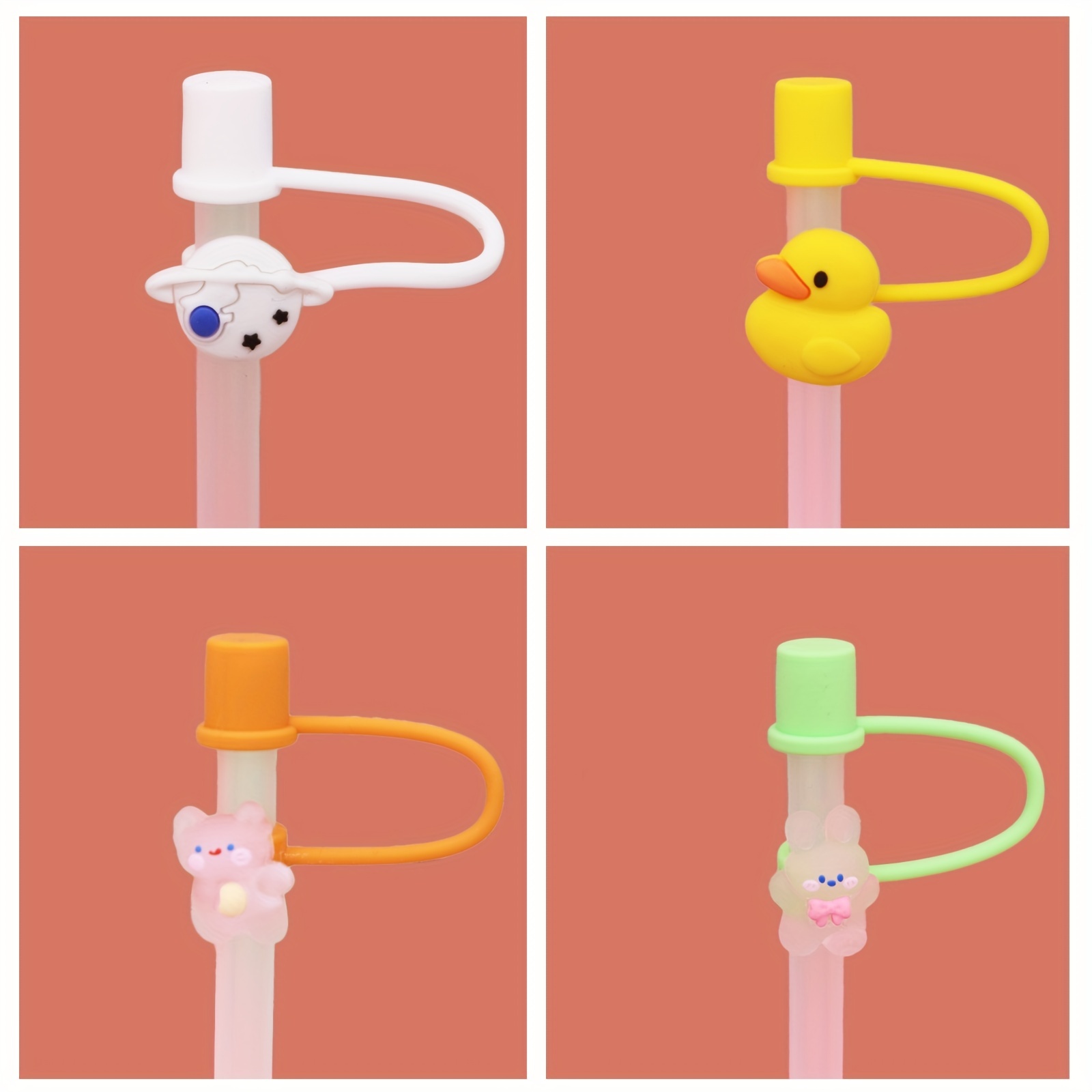 1 4pcs Straw Lid Silicone Straw Cute Duck Straw Stopper Compatible