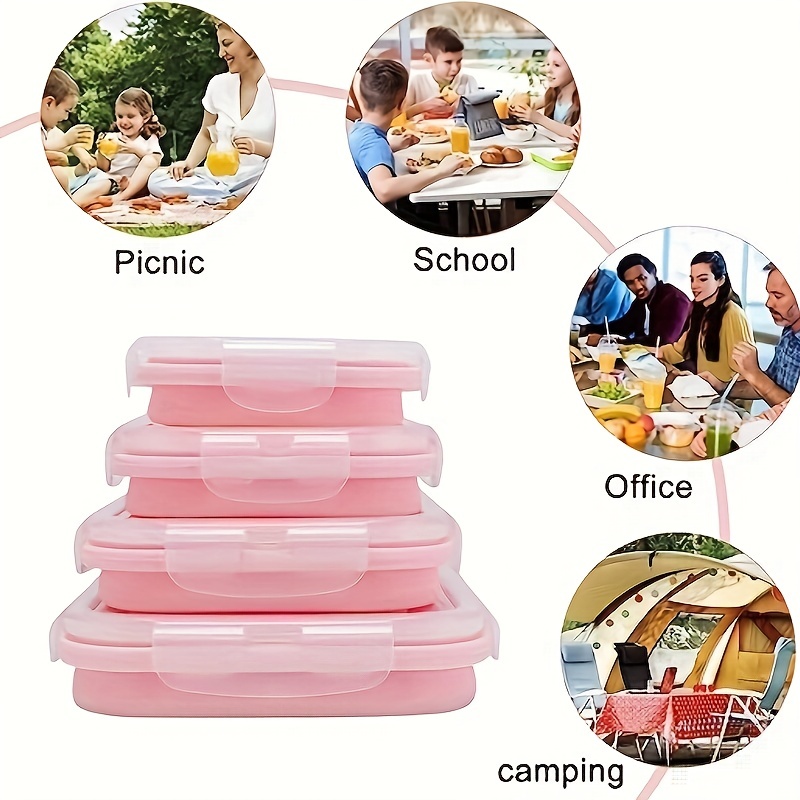 Set of 4 Collapsible Silicone Food Storage Container, Leftover Meal Box for  Kitc
