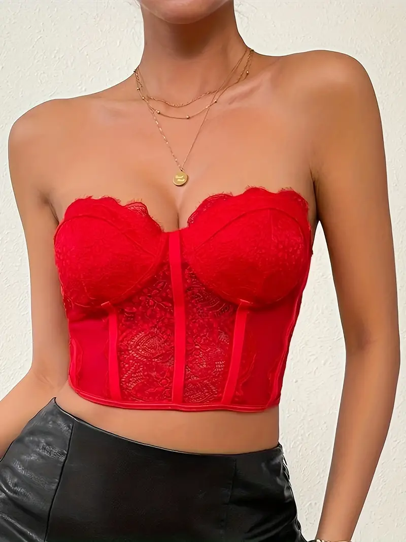 Solid Lace Splicing Corset Tube Top Casual Backless Tube - Temu