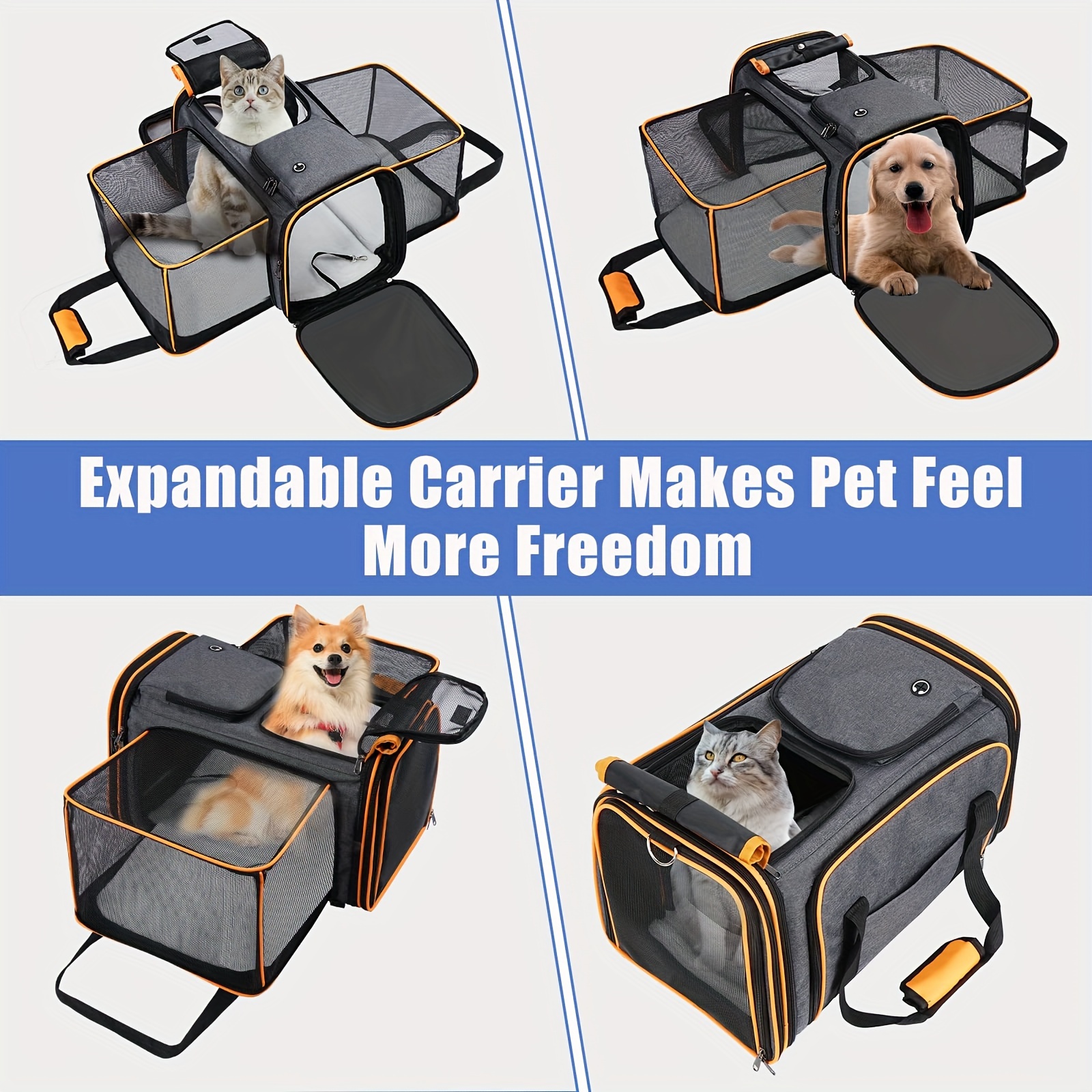 Objoy Airline Approved Pet Dog Cat Soft Sided Carrier 2 Side Expandable  Collapsible Cat Carrier Travel Outdoor Use for Small Animal Cat Puppy (S)