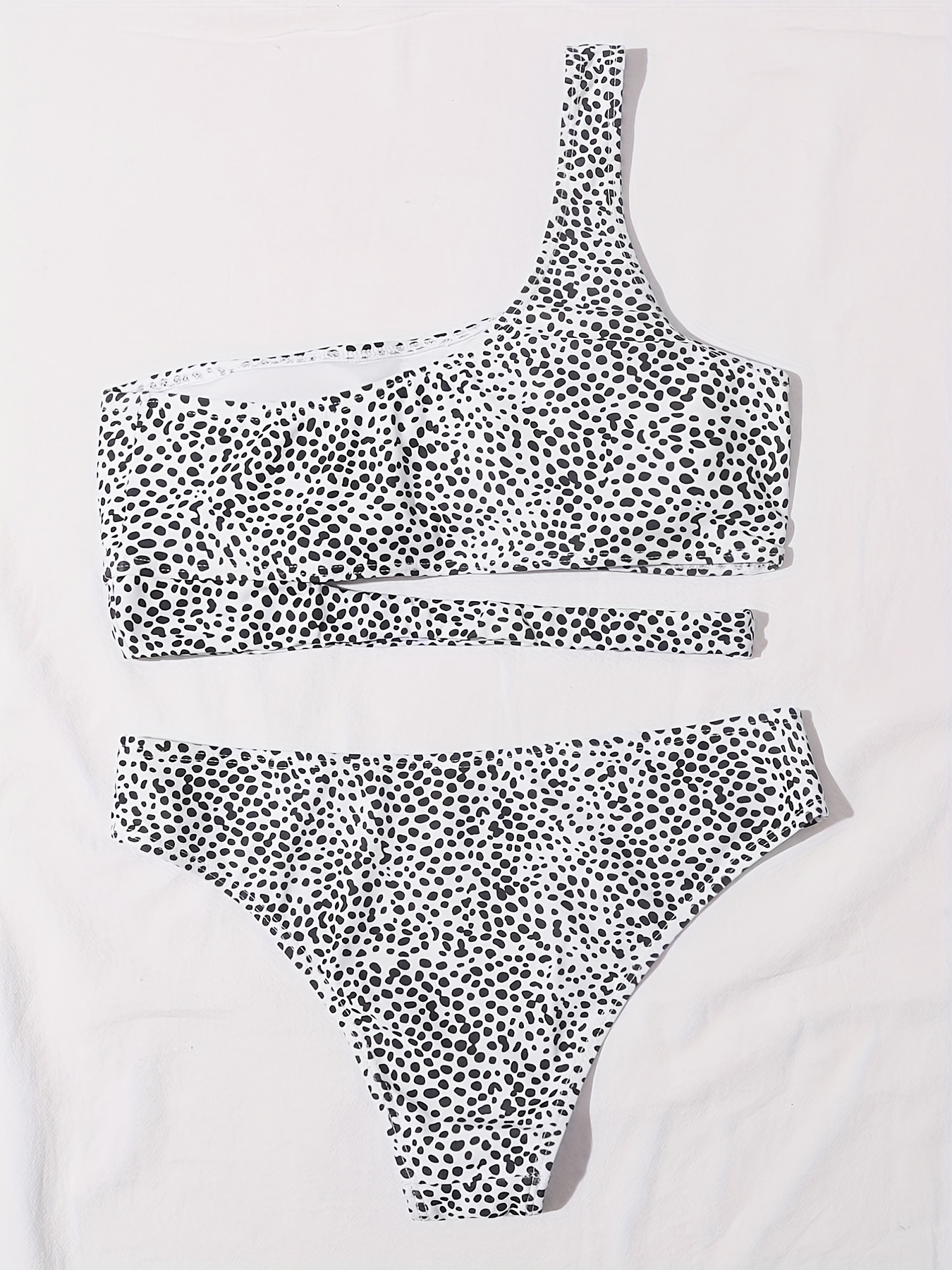 Irregular Polka Dots One Shoulder Cut Two Piece Bikini Sets - Temu Canada