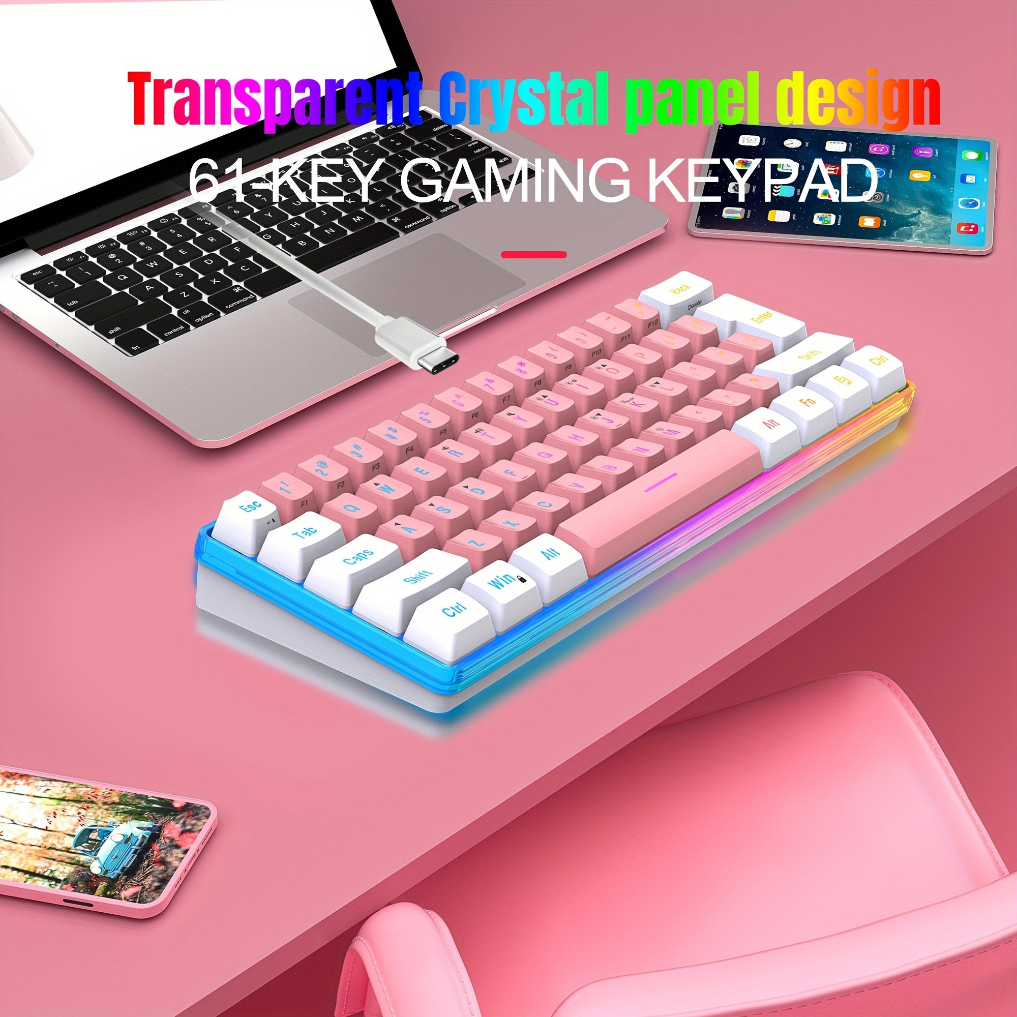 Snpurdiri Teclado para juegos 60% con cable, mini teclado RGB  ultracompacto, resistente al agua, sensación mecánica, teclado pequeño para  jugadores de