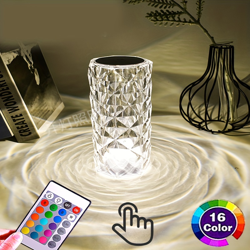Crystal Lamp Touch Control Rose Shadow - Color Changing RGB Night Lamp with  USB & Remote Control - Perfect for Home Decor, Office, Camping, Party & Gi
