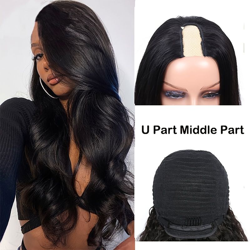 Curly U Part Human Hair Wigs Brazilian Hair Smooth U Part Wigs No Lace Wig  Black For Women Natural Color - Beauty & Personal Care - Temu