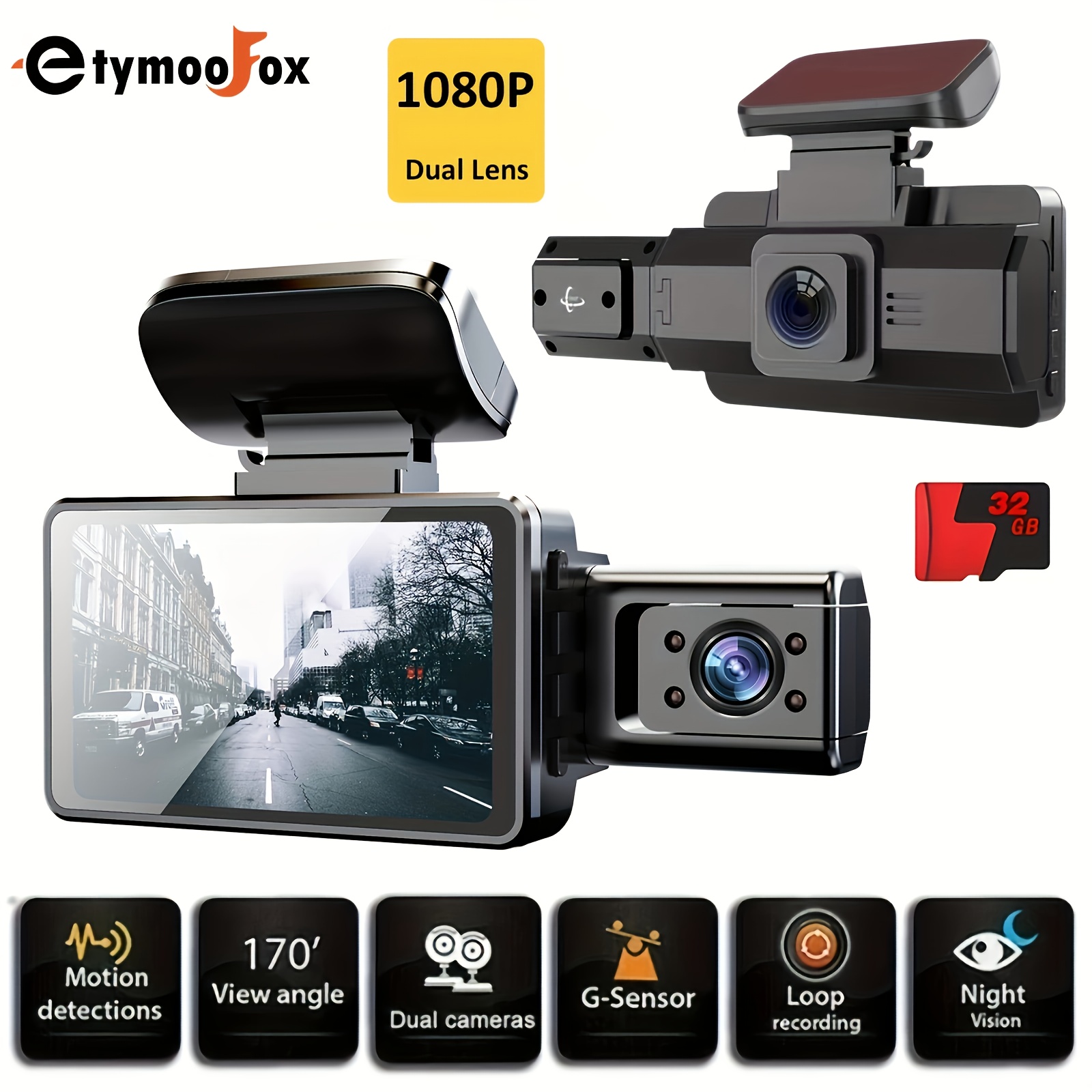 TSV Drive Recorder, 170 Car Dash Camera with Night Vision, 1080p Dash Cam, Car DVR Dash Camera with 4inch Screen, Parking Monitoring, Motion Detection