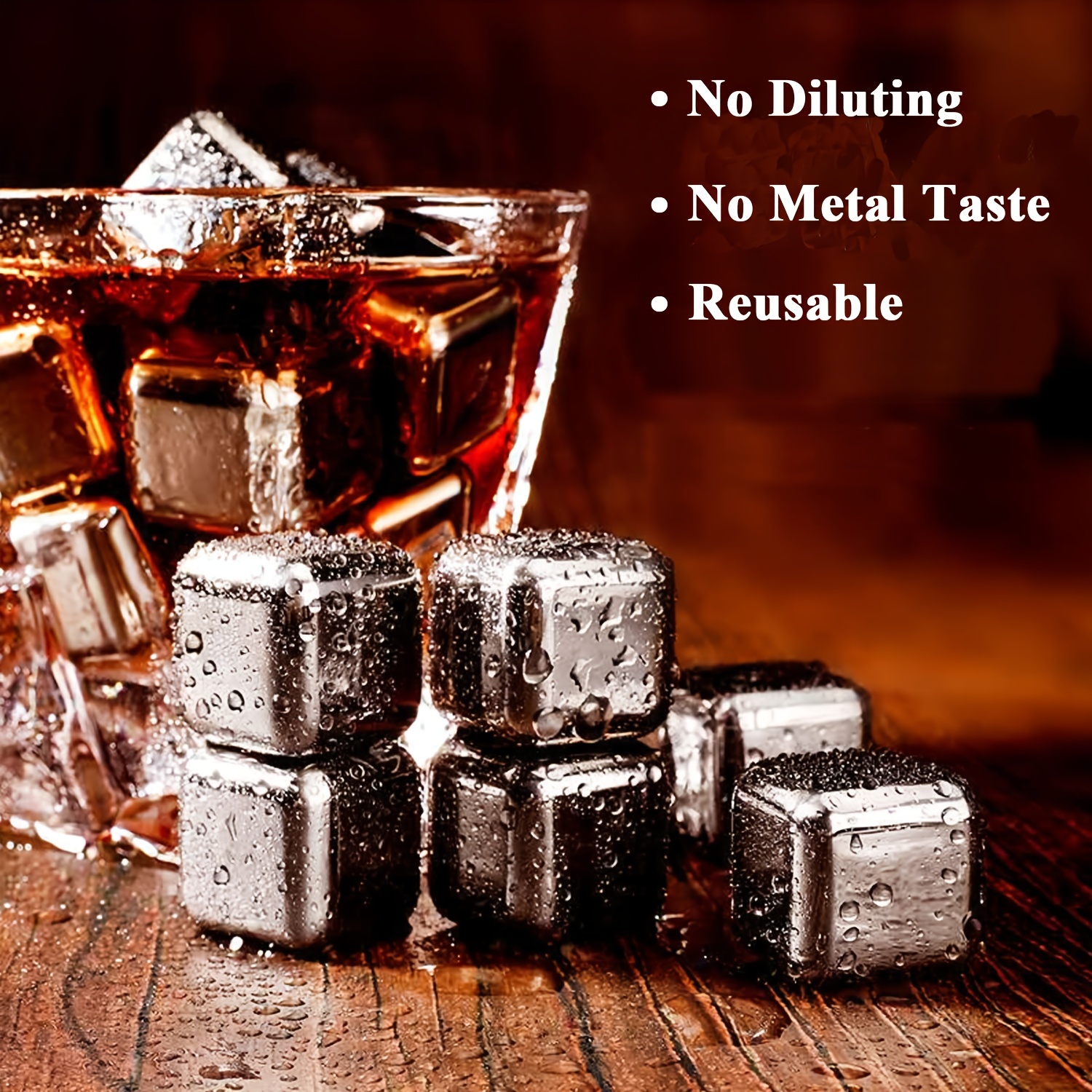 4 cubitos de hielo de acero inoxidable con clips, cubitos de hielo de  piedra de whisky de metal para ER