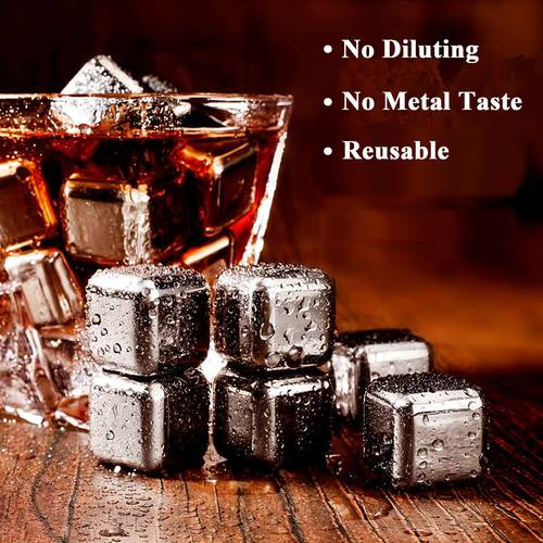 8pcs Stainless Steel Ice Cubes, Whiskey Stones Gift Set With 8 Ice Wine Stones Fast Cooling No Melting No Diluting Box Packaging And Clip